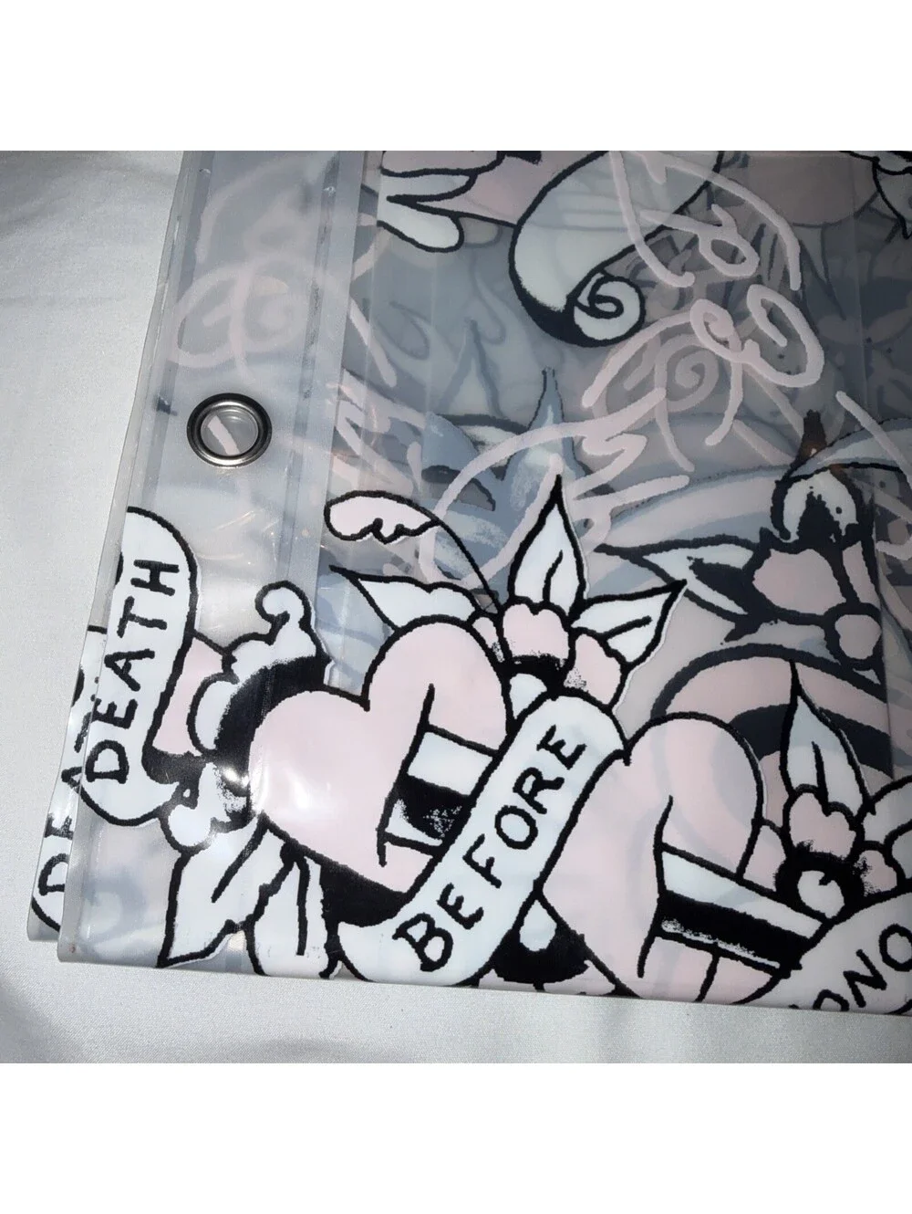 Ed Hardy Love Skull Shower Curtain Liner 72x72 Tattoo Hearts PEVA New